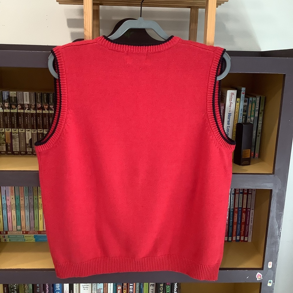 VTG TABI Holiday Edition Red with Black Trim Button Up Vest 100% Cotton Size L - Picture 5 of 8